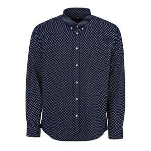 Fabric Mens Patterned Poplin Long-Sleeved Shirt / Navy/White